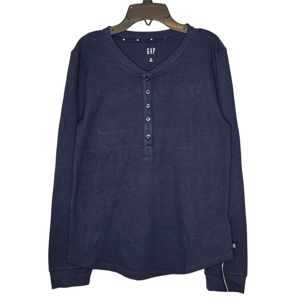NWT GAP Waffle Knit Thermal Henley Midnight Blue Womens‎ Medium